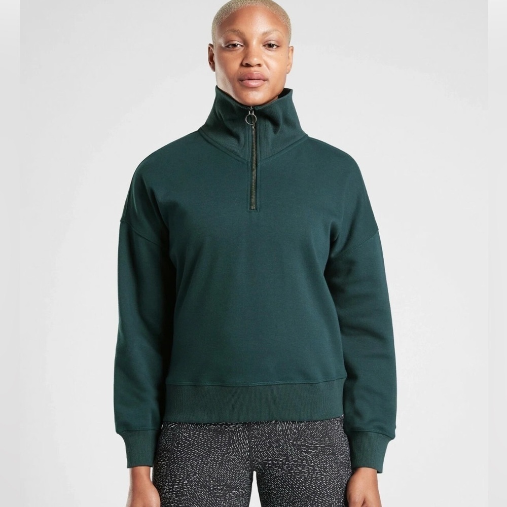 Athleta 1/4 Zip Funnel Neck Cozy Karma Sweatshirt Women Small Petite Nordic Teal - Picture 2 of 8